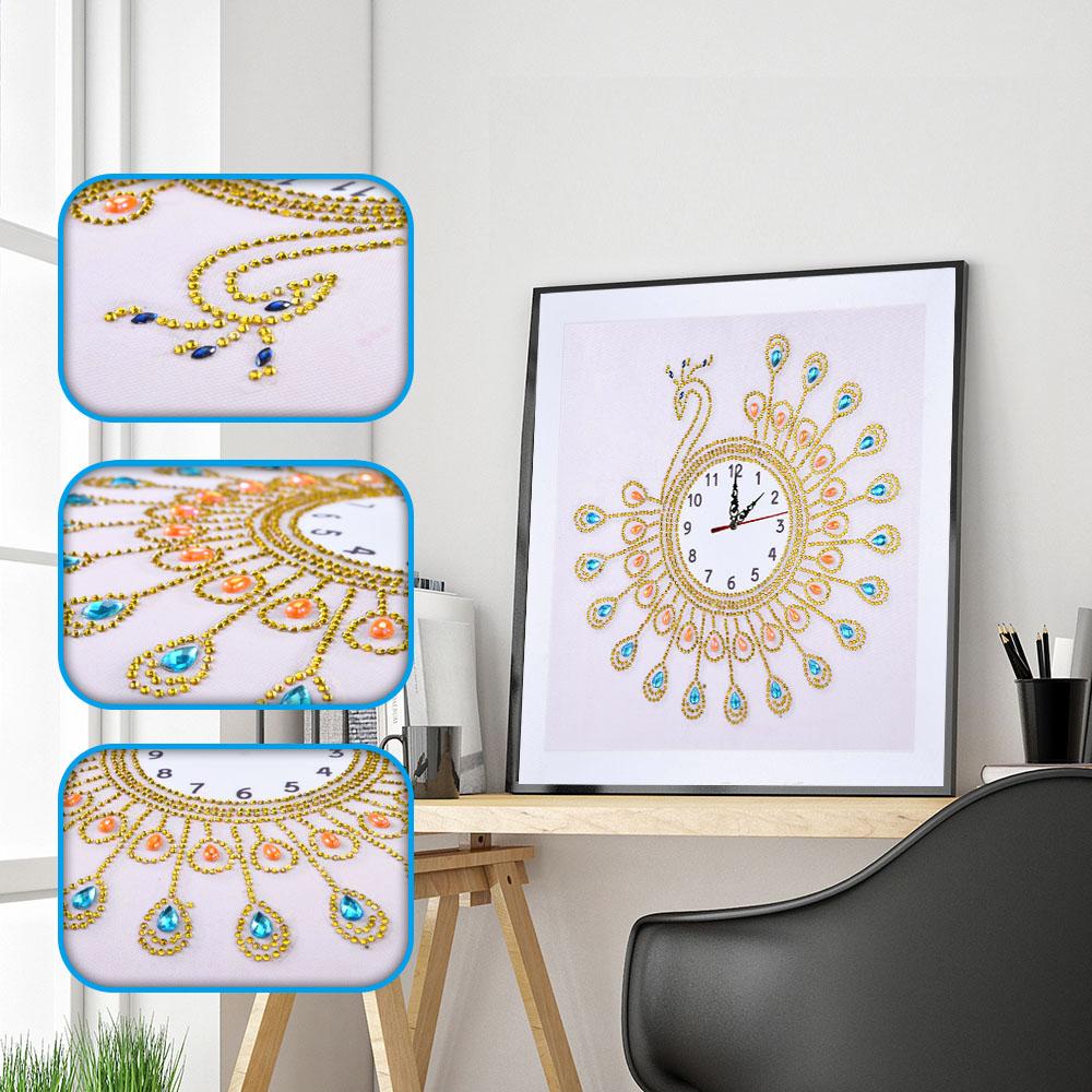 Golden Peacock Wall Clock-DIY Diamond Painting