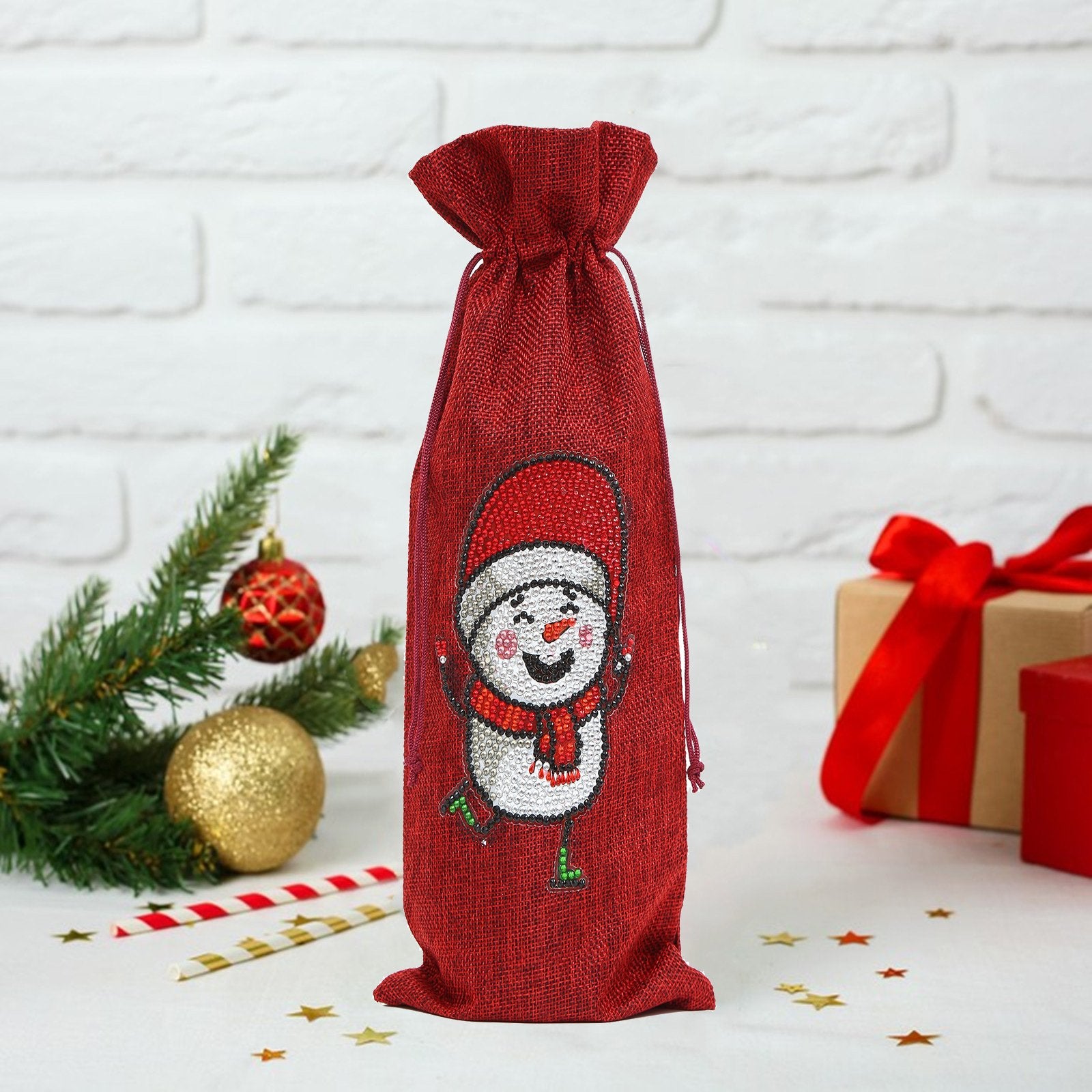 Christmas Family Bundle: Custom Diamond Photo +Candy Bag + Bottle Wrap