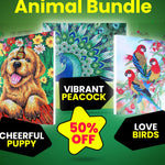 Animal Bundle: Cheerful Puppy +Vibrant Peacock +Love Birds-DIY Diamond Painting