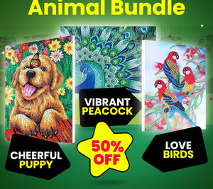 Animal Bundle: Cheerful Puppy +Vibrant Peacock +Love Birds