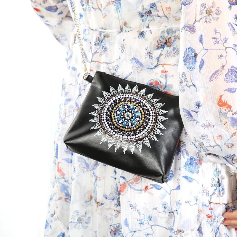 Black Mandala DIY Diamond Painting Handbag-DIY Diamond Painting