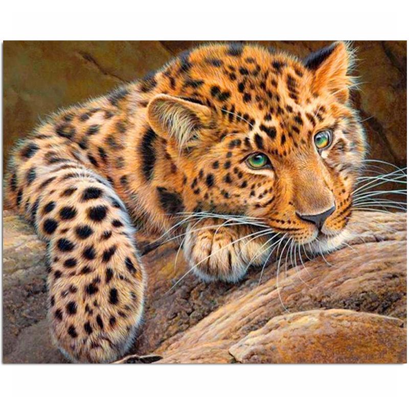 Leopard on a Rock-5D DIY Diamond Painting , Diamond Painting kit